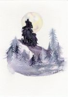 Dark woods, bright moon and howling wolf